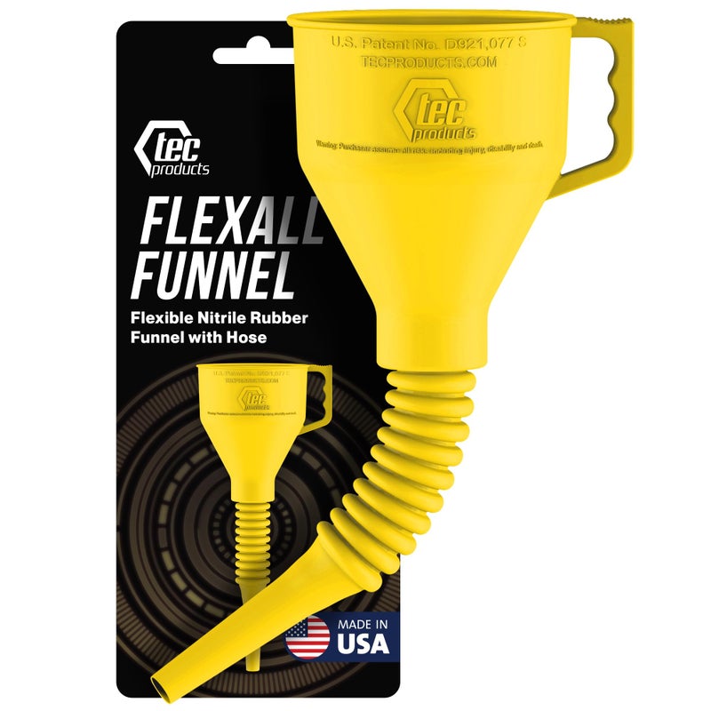 TEC Products FlexAll Long Flexible Funnel for Automotive Use - Durable Nitrile Rubber - Ideal for Car Oil Change  Transmission Funnel Fluid  Diesel  Fuel  Gas - Made in USA - Yellow (16 x 5 Inches) - Image 1